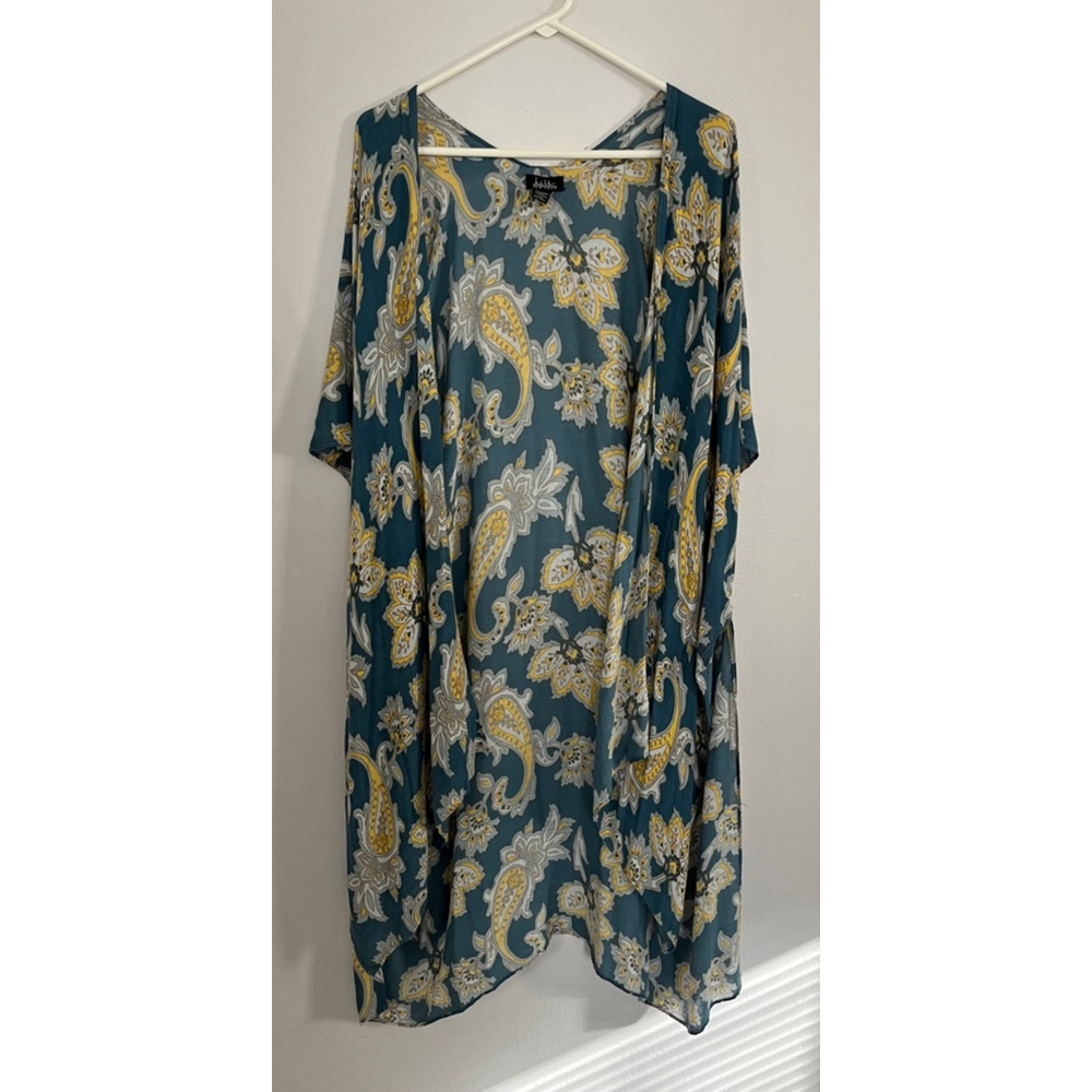 Nicole Miller Teal and Yellow Floral Poncho